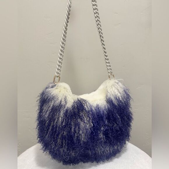 Genuine Mongolian Lamb Fur Handmade Half Moon Hobo Bag/Shoulder Bag/Crossbody - Picture 3 of 17